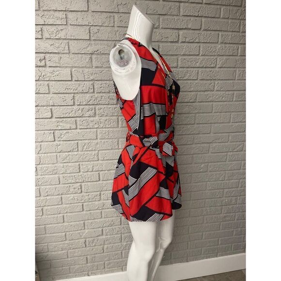 Feel In Los Angeles Women Red Multicolored Halter Romper Size L NWT - Picture 3 of 11